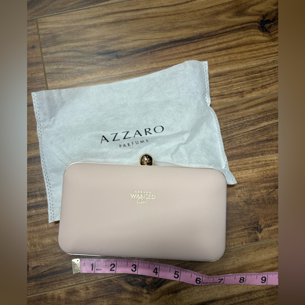 Azzaro pale pink with gold hardware clutch purse with dust bag, new